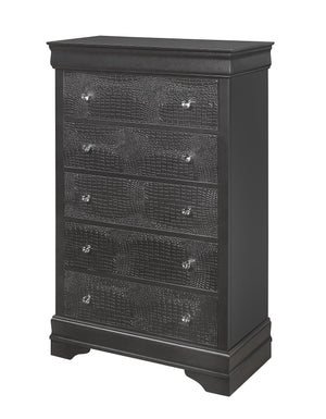 English Elm SHAKER Crocodile Textured Chest with Crystal Hardware, Solid Wood & MDF, Contemporary Tapered Legs Metallic Grey 34.45 L x 18.9 W x 51.57 H B201P215900