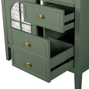 English Elm 35.6" Freestanding Bathroom Vanity with Roman Column Base and Ceramic Integrated Sink Green W1801S00010