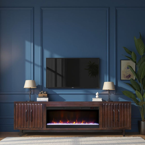 English Elm Radiance 94-Inch Tv Stand With Electric Fireplace, Rosewood Finish - Stylish Storage & Warmth! B108P345211-GIGA
