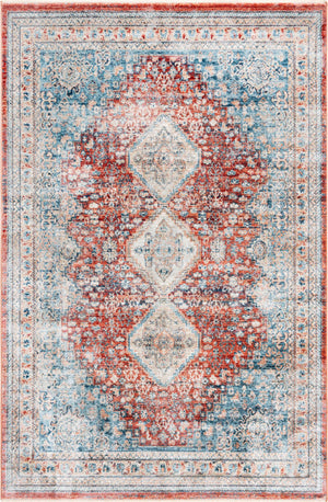 Unique Loom Newport Rosecliff Machine Made Border Rug Red, Light Blue/Ivory/Beige/Blue 5' 3" x 8' 0"