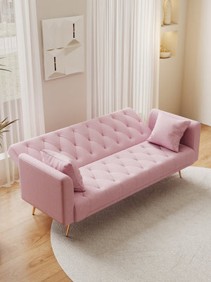 English Elm 71 Convertible Loveseat Sofa Bed Velvet Upholstered 2-Seater with Golden Legs, Retro Chic, 600lb Capacity Pink W165880948