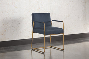 Sunpan Balford Dining Armchair - Elegant Mid-Century Design with Comfortable Seat and Antique Brass Frame Arena Navy