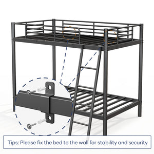 English Elm Metal Twin Over Twin Bunk Bed Black - Sturdy Powder-Coated Metal, No Box Spring, Safe Kids Sleep W2889P263782