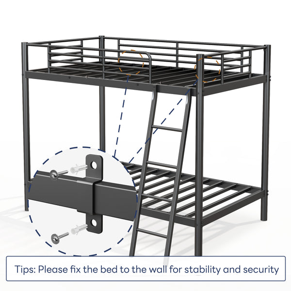 English Elm Metal Twin Over Twin Bunk Bed Black - Sturdy Powder-Coated Metal, No Box Spring, Safe Kids Sleep W2889P263782