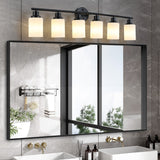 English Elm Modern 6-Light Vanity Bathroom Mirror Light, Frosted White Glass With Black Iron Frame, Contemporary Wall Sconce For Bedroom, Bathroom, and Dressing Room (No Bulbs)