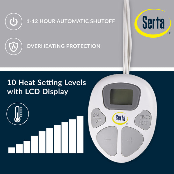 JLA Home Serta - Heated mattress pad with waterproof plush top, 10 heat settings, timer, washable, 5-year warranty 75 L x 54 W x 0.8H ST55-0116