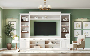 English Elm On-Trend Farmhouse 4-Piece Entertainment Wall Unit For Tvs Up To 70" With Wine Rack & Adjustable Shelves N721S000046K-GIGA