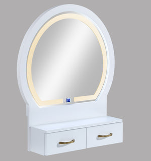 English Elm 3pc Vanity Set with LED Mirror and Cushioned Stool, Gold-Accented Handles, Sleek Modern Dressing Table White 21.75 L x 33.25 W x 13.5 H B011P378511