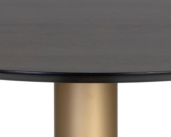 Sunpan Monaco Dining Table - Elegant Grey Marble with Gold Iron Base, Charcoal Oak Veneer for Modern Homes