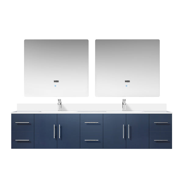 English Elm Navy Double Bath Vanity 84" W x 22" D with Cultured Marble Top, Chrome Faucets & Dual 36" LED Mirrors B2731S01106