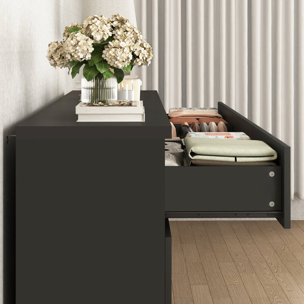 English Elm 12 Drawer Wide Double Dresser Modern Symmetrical Wood Storage Chest for Bedroom Black W409S00016