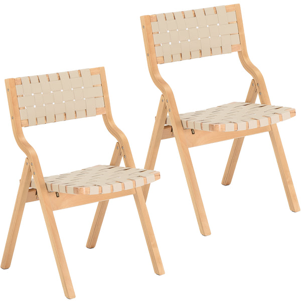 English Elm Wood Folding Dining Chairs with Rattan Woven Seat and Webbing Back Set of 2 Beige,Natural T3623P431378