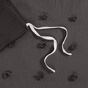 JLA Home Urban Habitat - Cotton Brooklyn Jacquard Duvet Cover Set with Tufted Chenille Dots, Euro Shams & Decorative Pillows Charcoal UH12-2260