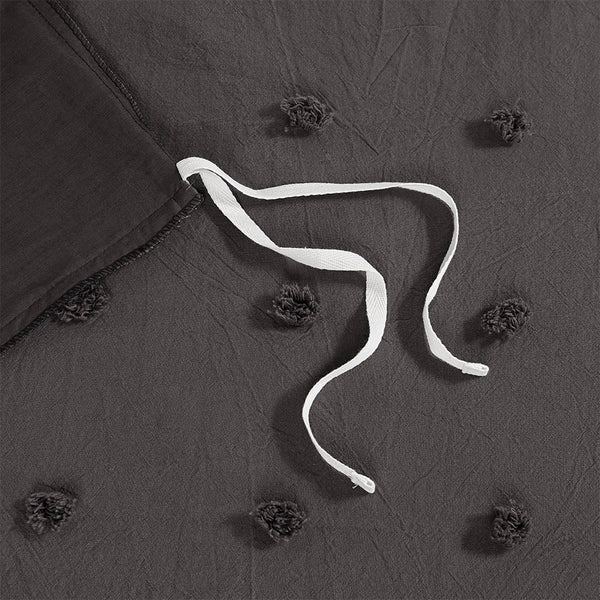 JLA Home Urban Habitat - Cotton Brooklyn Cotton Jacquard Duvet Cover Set with Tufted Chenille Dots, Quilted Euro Shams and Pillows Charcoal UH12-2259