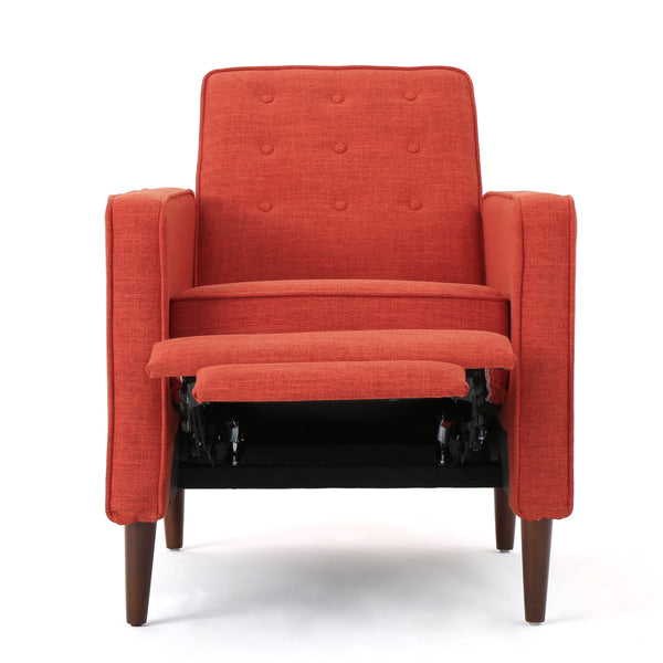 English Elm Christopher Knight Home® - Fabric Recliner Chair Mid-Century Modern Pushback Single Sofa with Tufted Cushion, Birch Legs, Cozy Comfort Orange 60741.00MORG