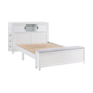 English Elm Gray Full Platform Bed with Bookcase Headboard Fold Out Desk Drawers and Footboard Bench White B011S02326