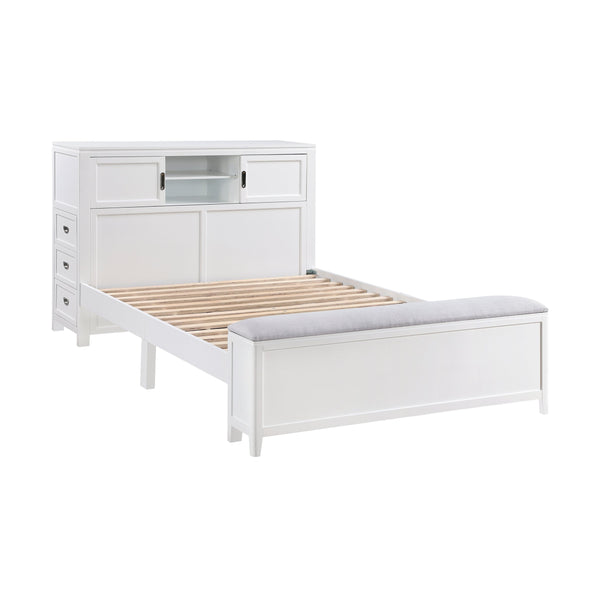 English Elm Gray Full Platform Bed with Bookcase Headboard Fold Out Desk Drawers and Footboard Bench White B011S02326