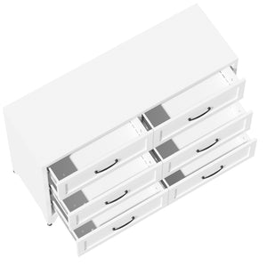 English Elm 6 Drawer White Steel Dresser Low Profile Powder Coated Frame for Bedroom or Hallway T2398P465981