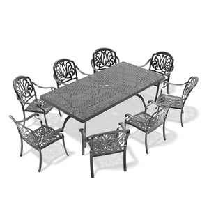 English Elm 9-piece Cast Aluminum Outdoor Dining Set Ornate Relief Carved Patio Garden Furniture W1710S00610
