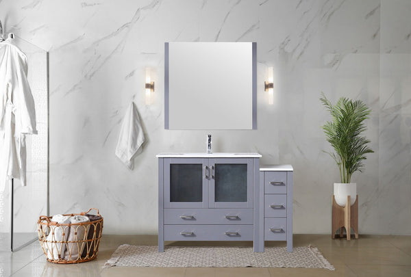 English Elm Dark Grey Single Bath Vanity Set With Ceramic Top, Faucet, Mirror & Side Cabinet For Stylish Storage B2731S01367