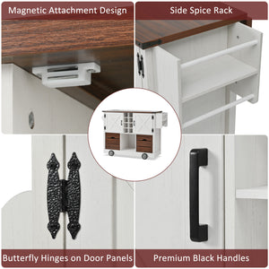 English Elm K&K 54" Farmhouse Kitchen Island Cart with Drop Leaf, Wine Rack, Power Outlet and Rolling Storage White N707P349814W