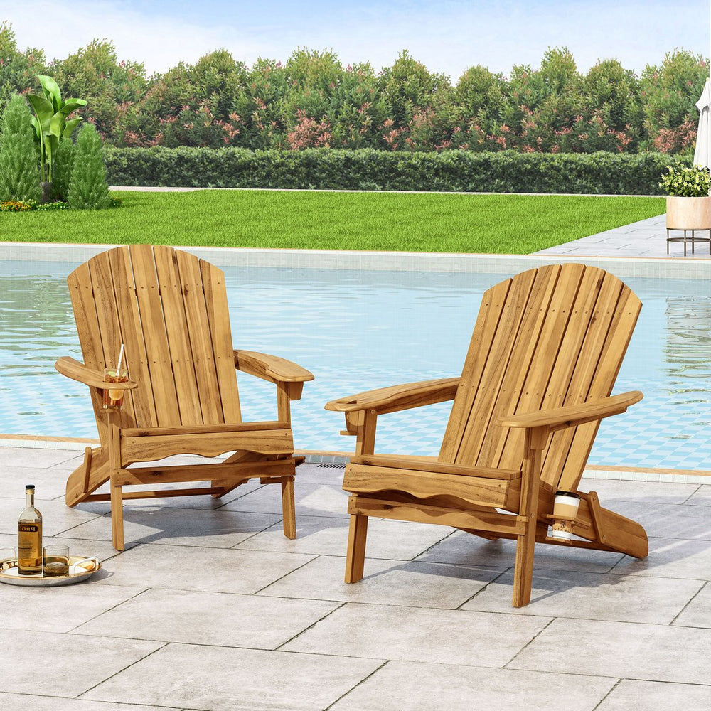 English Elm Christopher Knight Home® - BELLWOOD Teak Adirondack Chair with Folding Design, Cup Holders & Rustic Outdoor Comfort N776P344079T