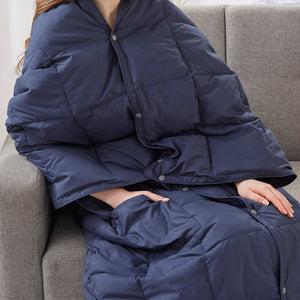 JLA Home True North by Sleep Philosophy - Wearable Oversized Goose Down Throw Jacket with Water-Repellent Shell, Packable Warmth & Button Closure Indigo TN50-0483