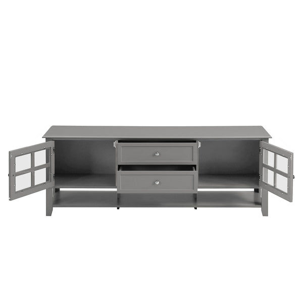 English Elm TV Stand with Modern Sleek Panel Design, Soft-Closing Drawers, Magnetic Doors & Sturdy Storage System Grey WF309280AAK