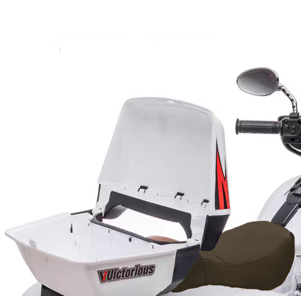 English Elm 12v Kids Electric Ride on Motorcycle with Led Lights Bluetooth Music and Storage Trunk White W1760P237293