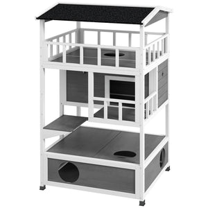 English Elm PawHut Farmhouse Hidden Cat Litter Box End Table with Magnetic Doors, Wide Storage & Side Shelf Light Gray W2225P229412