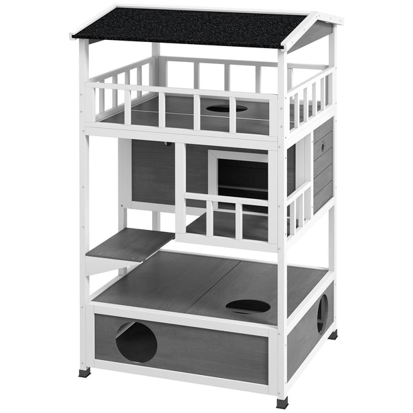 English Elm PawHut Farmhouse Hidden Cat Litter Box End Table with Magnetic Doors, Wide Storage & Side Shelf Light Gray W2225P229412