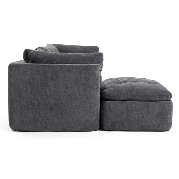 English Elm Modern Chenille Cloud Sectional with Ottoman Deep Sink Modular L Shaped Living Room Sofa Dark Grey W2379S00004