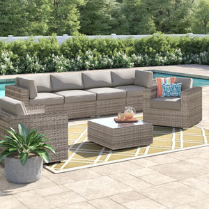 English Elm Lsi 7-Piece Fully Assembled Wicker Sectional Sofa Set With Coffee Table For Outdoor Comfort & Style B120S00065
