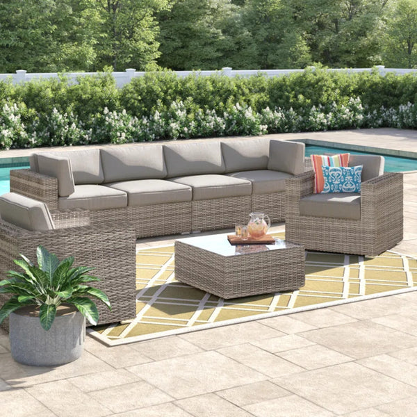 English Elm Lsi 7-Piece Fully Assembled Wicker Sectional Sofa Set With Coffee Table For Outdoor Comfort & Style B120S00065