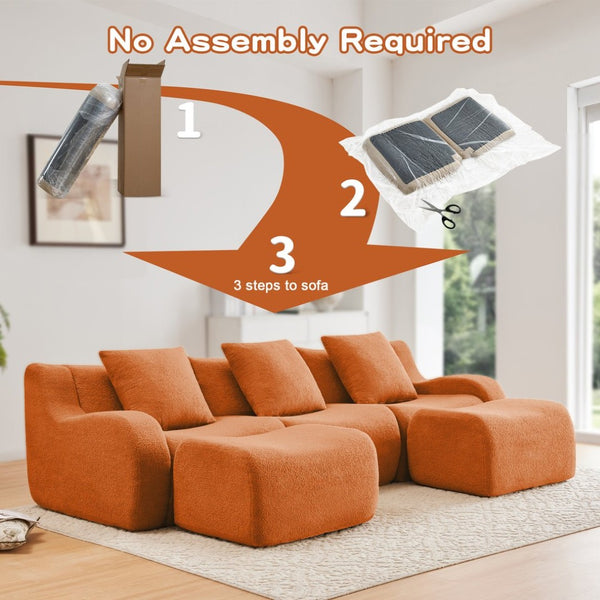 English Elm U-Shaped Cozy Teddy Fabric Sectional Sofa - No Assembly, Ergonomic Support, Anti-Slip Design, Orange W714S01451-GIGA