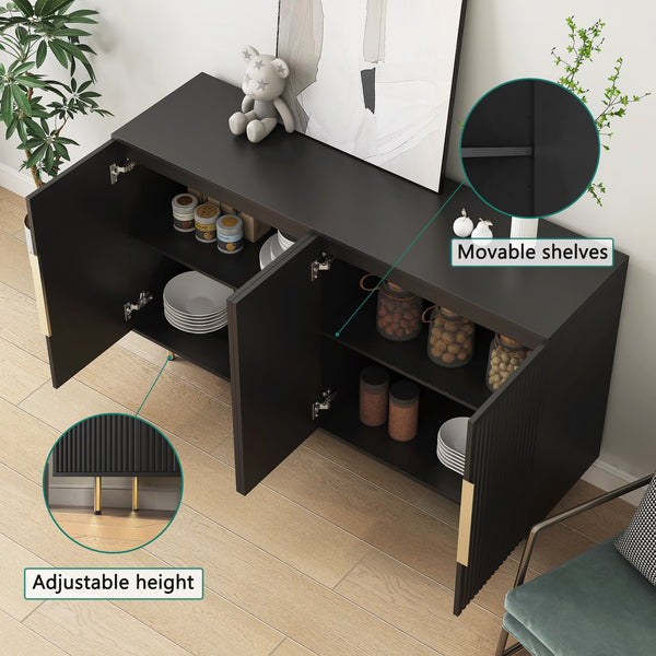 English Elm Black Fluted Buffet Cabinet Modern Sideboard with Adjustable Shelves, Large Storage Credenza for Living Room Decor W1321P171785