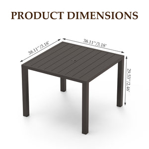 English Elm Outdoor Dining Table For 4 - Stylish Slatted Metal Patio Table With Umbrella Hole For Gardens & Decks W1859P359875