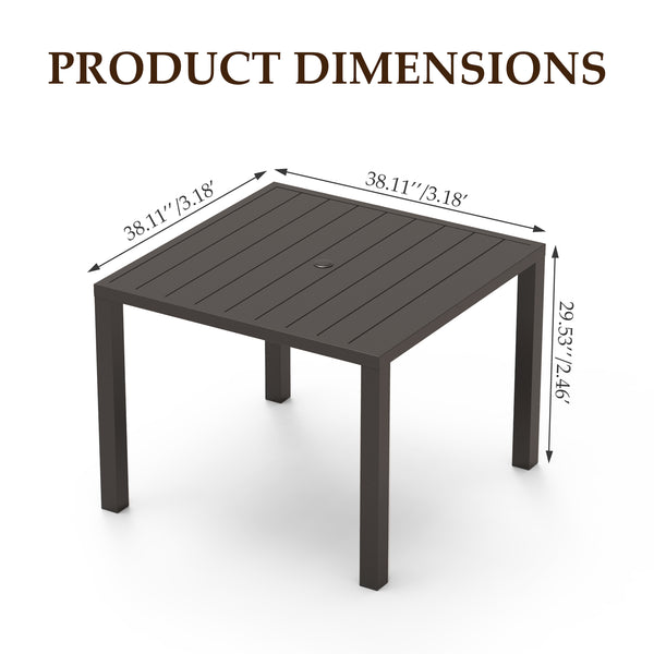 English Elm Outdoor Dining Table For 4 - Stylish Slatted Metal Patio Table With Umbrella Hole For Gardens & Decks W1859P359875