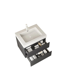 English Elm 24" Solid Surface Integrated Basin Glossy White with Overflow & Pre-Drilled Faucet Hole, Durable Finish W2615P200074