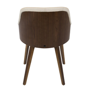 English Elm Mid-century Modern Barrel Back Dining Chairs Walnut Frame Cream Fabric Set of 2 B202S01166