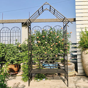 English Elm Metal Garden Arch Bench with Trellis Grid for Climbing Roses and Outdoor Spaces W1586P278441
