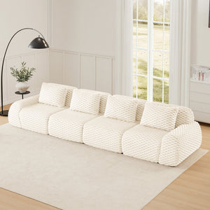 English Elm 146" Modular Flannelette Sectional Sofa Deep Seat Four Piece Living Room Couch Cream W714S01520