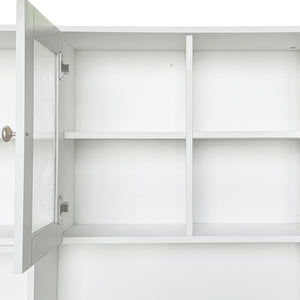 English Elm Computer Desk with Glass Doors, Hutch & Drawer Storage, Rotating 90° Desktop and Spacious Work Surface White W331S00194