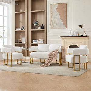 English Elm TS Modern decorative chair with teddy fleece upholstery, ergonomic sponge cushion and gold legs for luxe comfort and style White+Gold W2311P364620