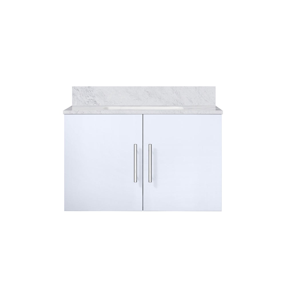English Elm Glossy White Bath Vanity 30 In. W X 22 In. D With Durable Carrara Marble Top & Soft-Close Storage B2731P258476