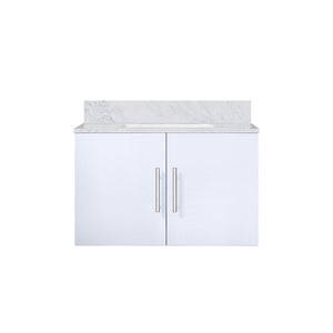 English Elm Glossy White Bath Vanity 30 In. W X 22 In. D With Durable Carrara Marble Top & Soft-Close Storage B2731P258476
