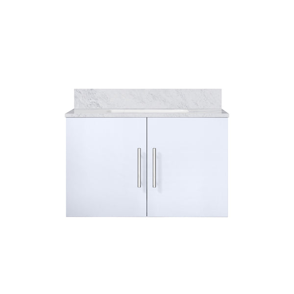 English Elm Glossy White Bath Vanity 30 In. W X 22 In. D With Durable Carrara Marble Top & Soft-Close Storage B2731P258476
