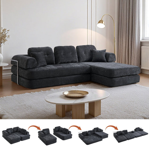 English Elm 104" Boneless Chenille Sectional Sofa with Chaise Deep Memory Foam Seats Living Room Dark Grey W3565S00023