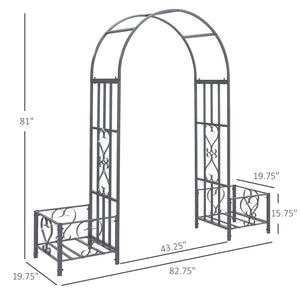 English Elm Outsunny 6.7' Steel Garden Arch Arbor With Elegant Scrollwork Hearts & Planters For Climbing Vines W2225P174392-GIGA