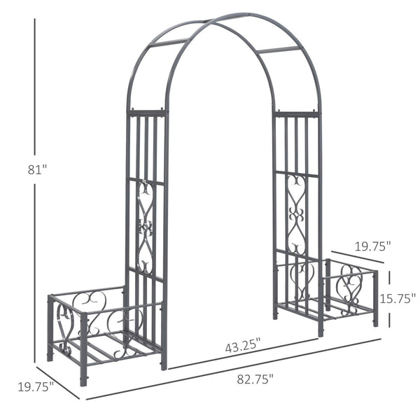 English Elm Outsunny 6.7' Steel Garden Arch Arbor With Elegant Scrollwork Hearts & Planters For Climbing Vines W2225P174392-GIGA